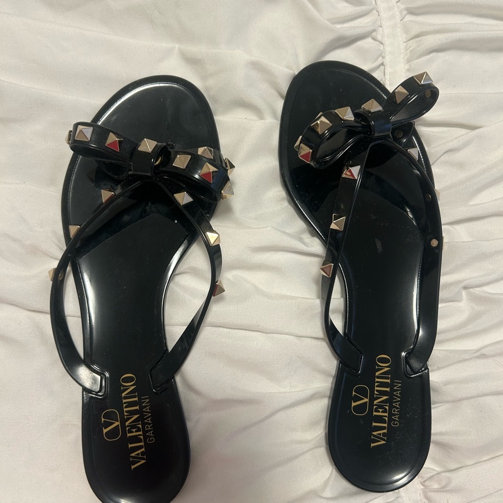Valentino Garavani Black Studded Bow Jelly Sandals